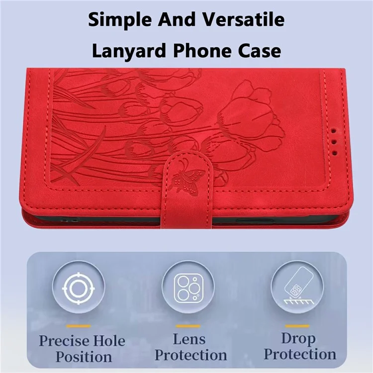 For Samsung Galaxy A25e Case Tulip Leather Phone Cover with 5 Card Slots Wallet - Red