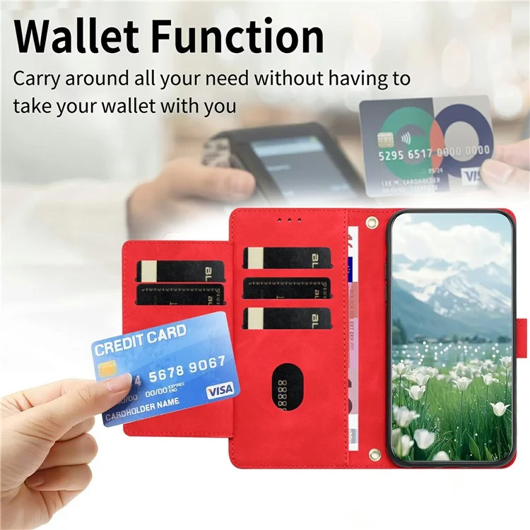 For Samsung Galaxy A25e Case Tulip Leather Phone Cover with 5 Card Slots Wallet - Red