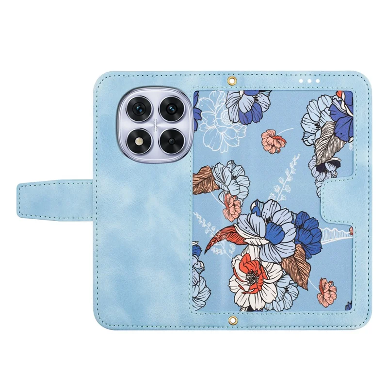 For Xiaomi Redmi Note 14 Pro 4G Case PU Leather Floral Phone Cover with Card Slots / Wrist Strap - Baby Blue
