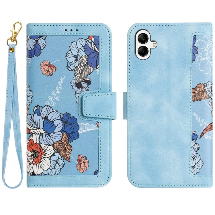 For Samsung Galaxy A25e Case PU Leather Floral Phone Cover with Card Slots - Baby Blue