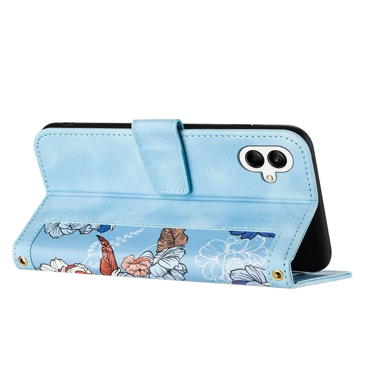 For Samsung Galaxy A25e Case PU Leather Floral Phone Cover with Card Slots - Baby Blue