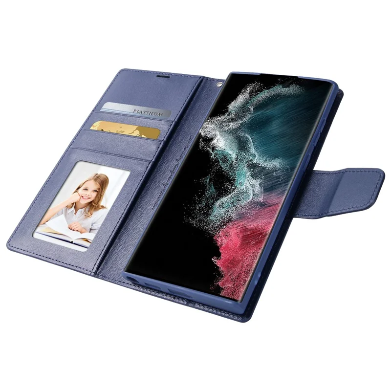 HANMAN Mill Series for Samsung Galaxy S25 Ultra Case Wallet Stand PU Leather Phone Cover - Sapphire