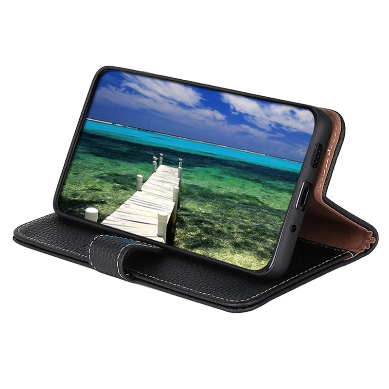 KHAZNEH til Honor 400 5G (Global) Taske af ægte kuelskind Flip Cover - Sort