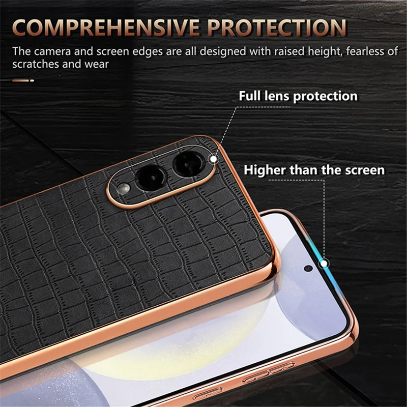 AZNS Pour étui Samsung Galaxy S25 Edge Électropoli Texture Crocodile PU + TPU Coque de téléphone - Noir