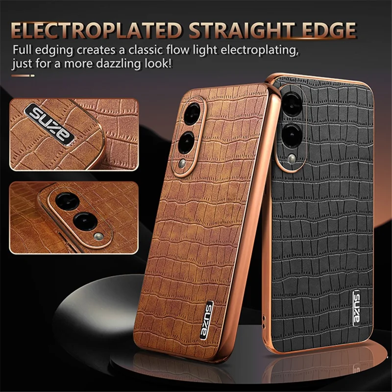 AZNS Pour étui Samsung Galaxy S25 Edge Électropoli Texture Crocodile PU + TPU Coque de téléphone - Noir