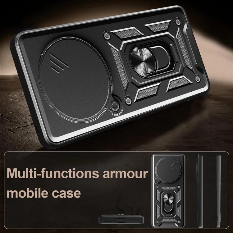 For Honor X60 5G / X9c Smart 5G Hülle mit Kamera-Schiebeschutz PC + TPU Ständer Handyhülle - Schwarz