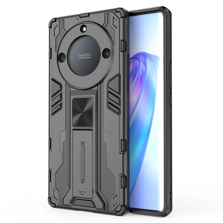 For Honor X40 5G Kickstand Protective Phone Case Drop-proof Hard PC Soft TPU Hybrid Cover - Black