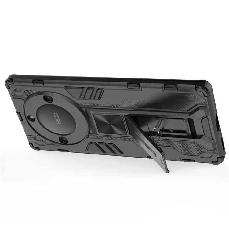 Funda protectora para teléfono con soporte para Honor X40 5G, de plástico duro y TPU blando híbrido, a prueba de caídas - Negro