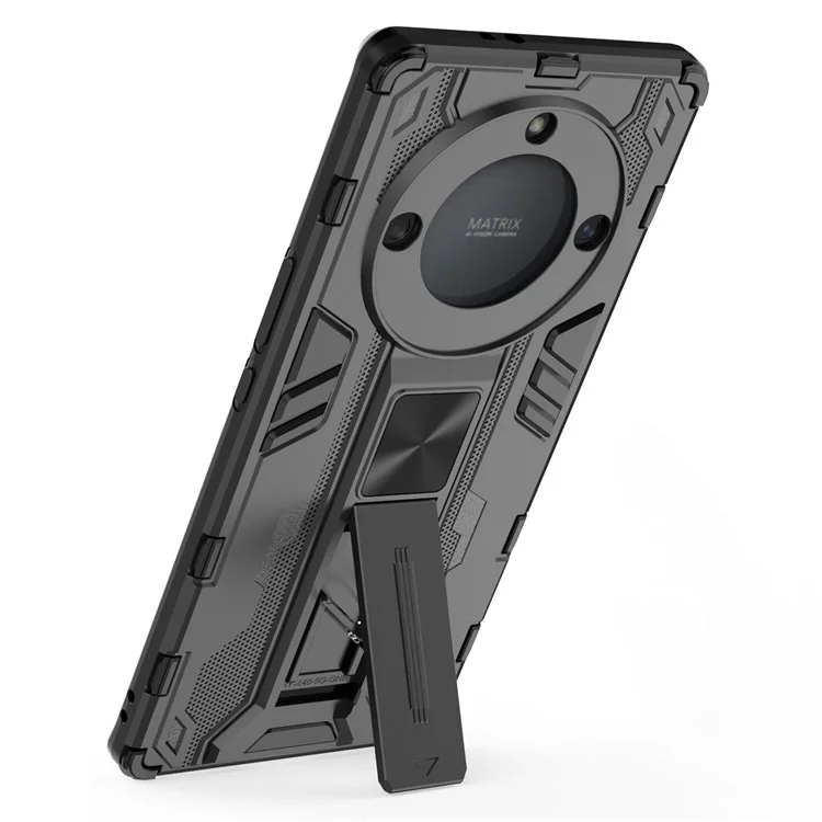 For Honor X40 5G Kickstand Protective Phone Case Drop-proof Hard PC Soft TPU Hybrid Cover - Black