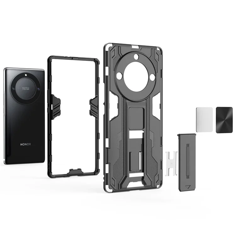 Funda protectora para teléfono con soporte para Honor X40 5G, de plástico duro y TPU blando híbrido, a prueba de caídas - Negro