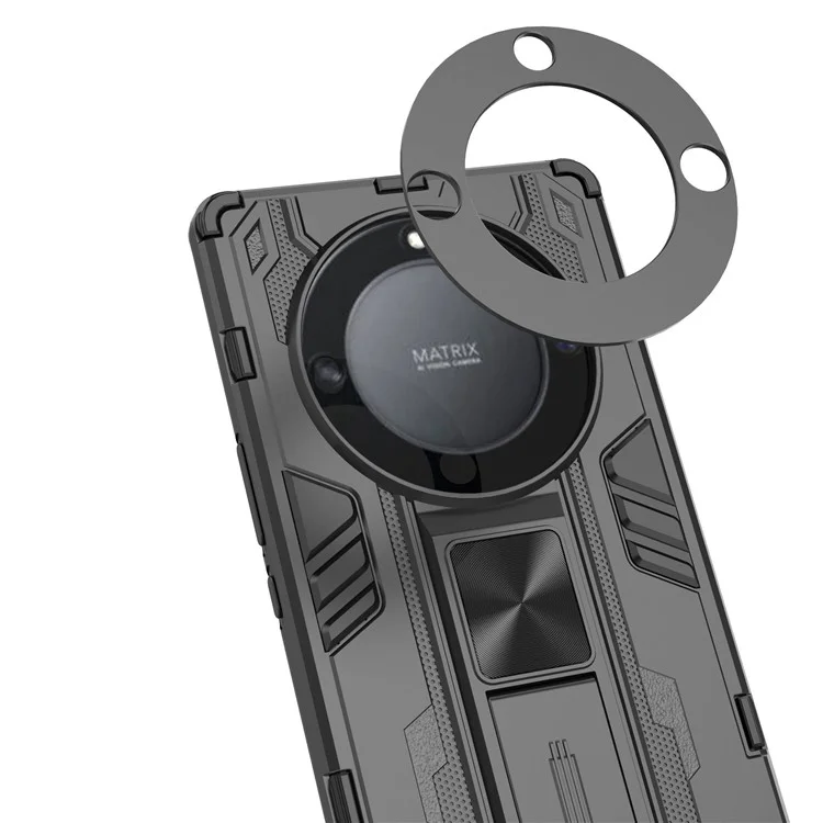 Funda protectora para teléfono con soporte para Honor X40 5G, de plástico duro y TPU blando híbrido, a prueba de caídas - Negro