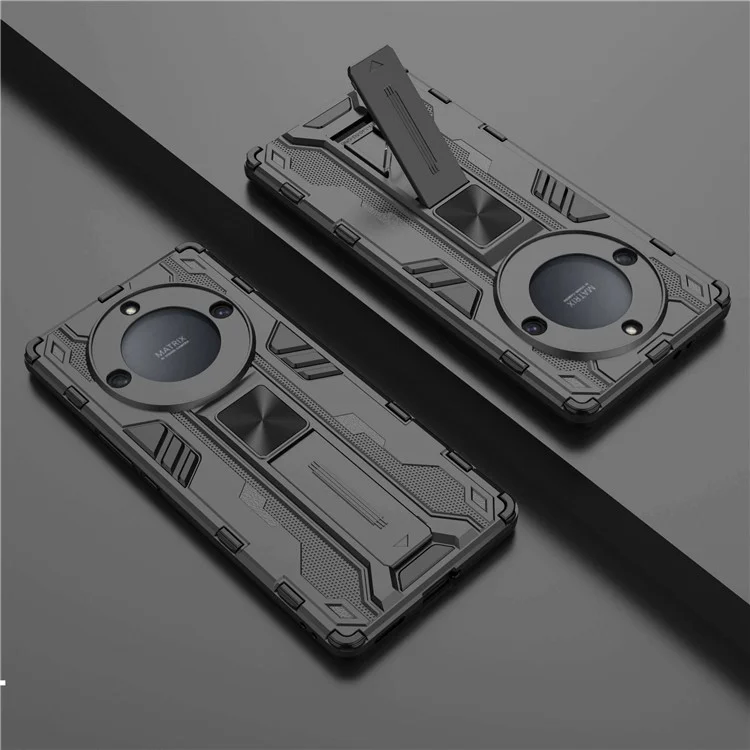 Funda protectora para teléfono con soporte para Honor X40 5G, de plástico duro y TPU blando híbrido, a prueba de caídas - Negro