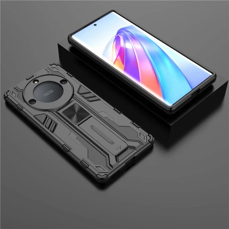 Funda protectora para teléfono con soporte para Honor X40 5G, de plástico duro y TPU blando híbrido, a prueba de caídas - Negro
