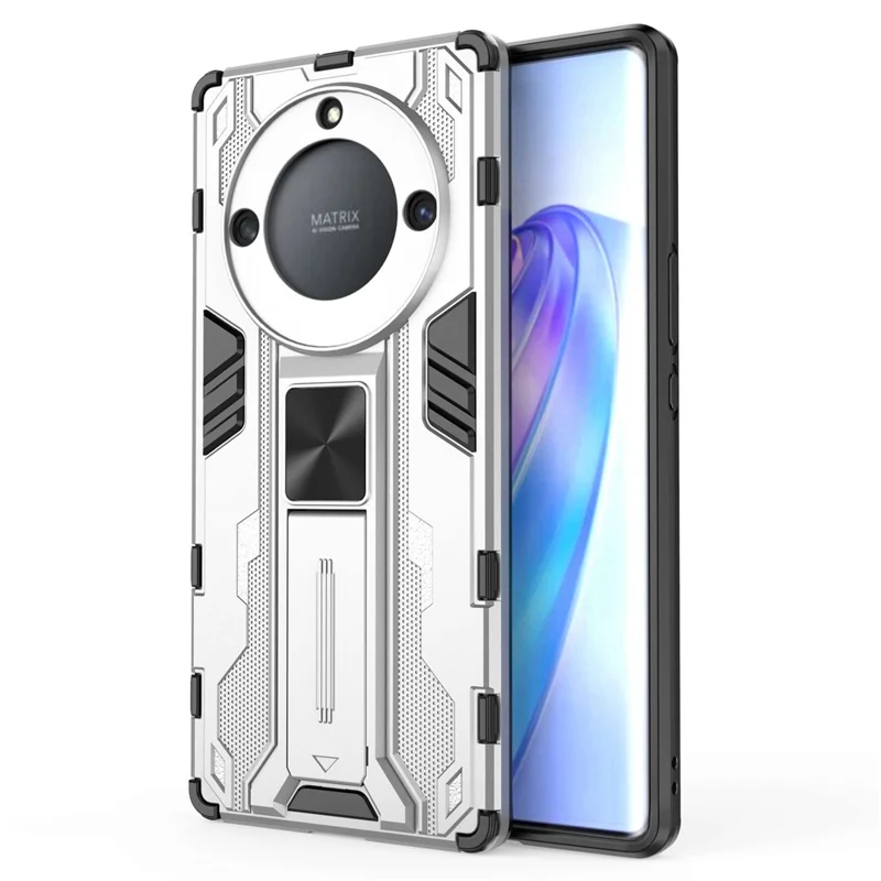 For Honor X40 5G Kickstand Protective Phone Case Drop-proof Hard PC Soft TPU Hybrid Cover - Silver