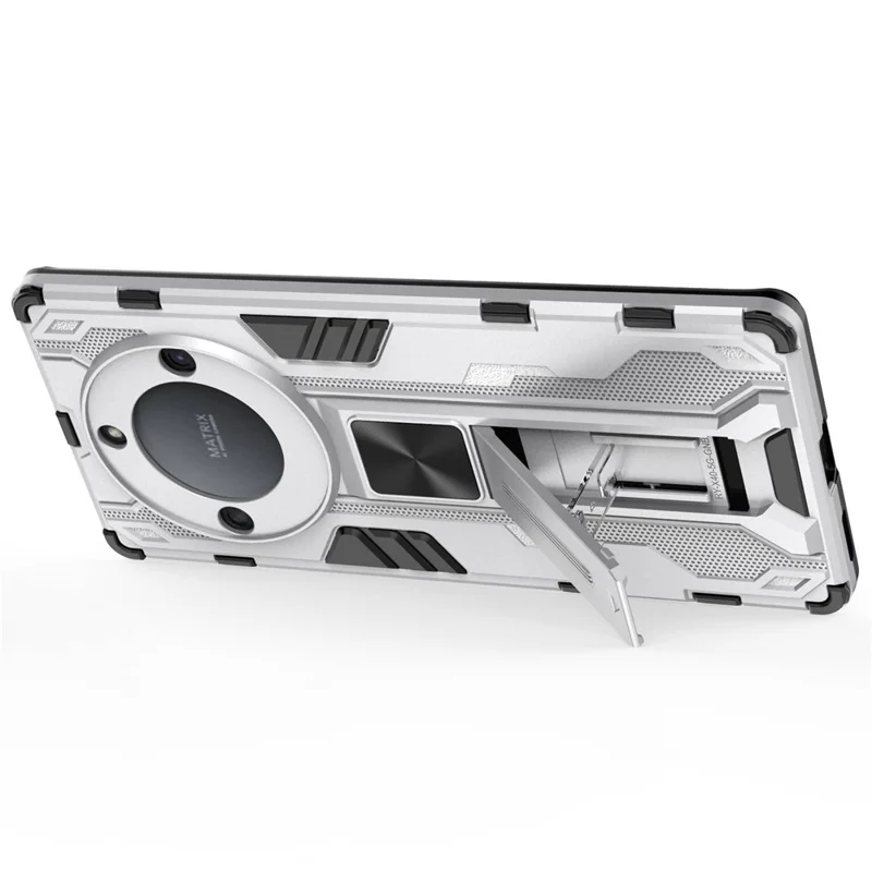 For Honor X40 5G Kickstand Protective Phone Case Drop-proof Hard PC Soft TPU Hybrid Cover - Silver