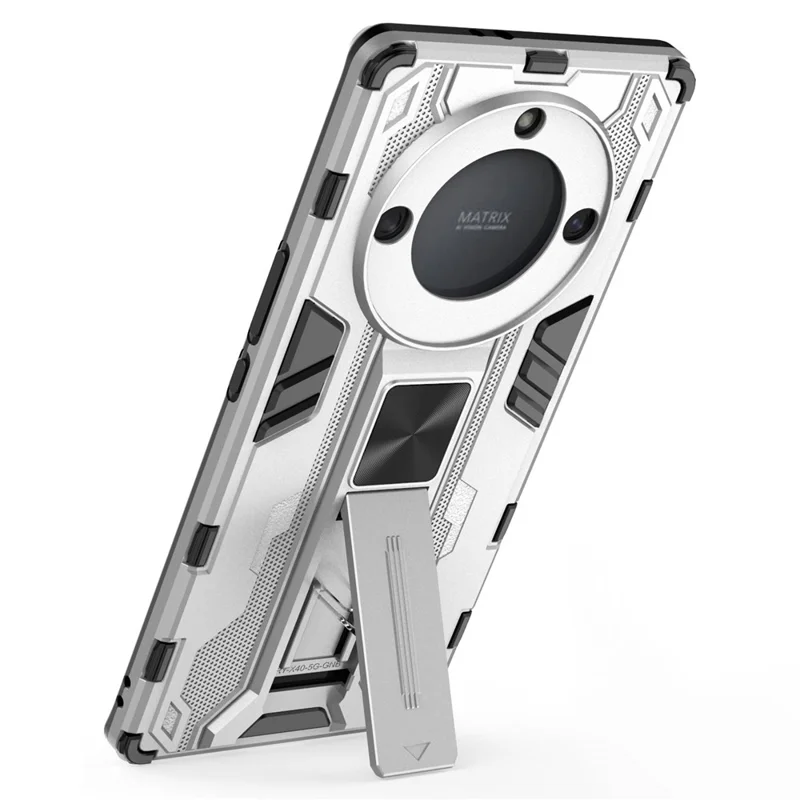 For Honor X40 5G Kickstand Protective Phone Case Drop-proof Hard PC Soft TPU Hybrid Cover - Silver