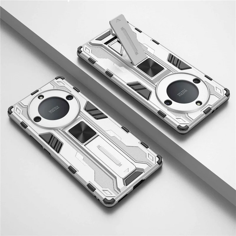 For Honor X40 5G Kickstand Protective Phone Case Drop-proof Hard PC Soft TPU Hybrid Cover - Silver