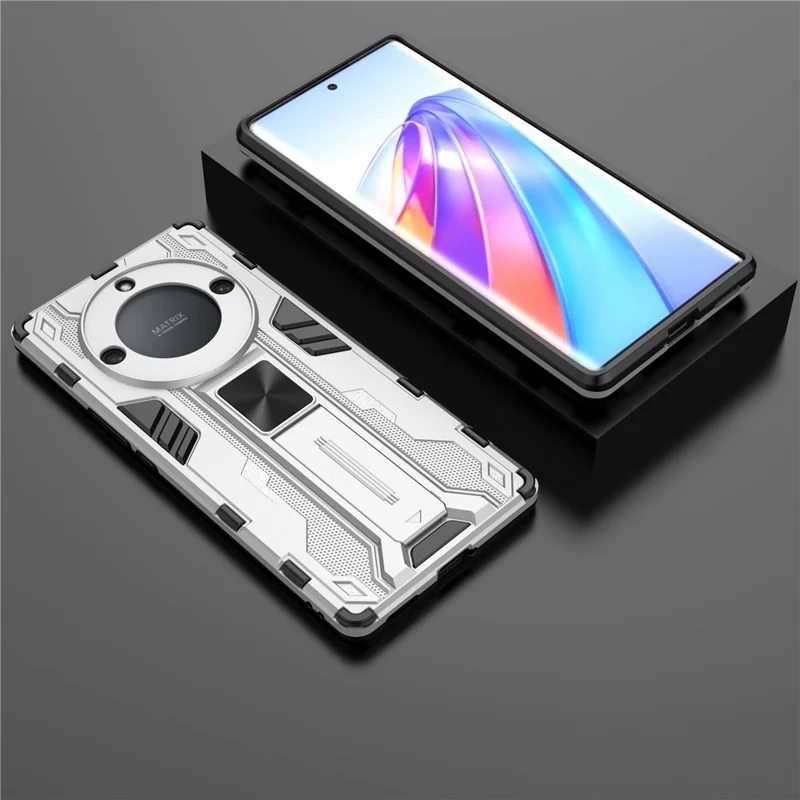 For Honor X40 5G Kickstand Protective Phone Case Drop-proof Hard PC Soft TPU Hybrid Cover - Silver