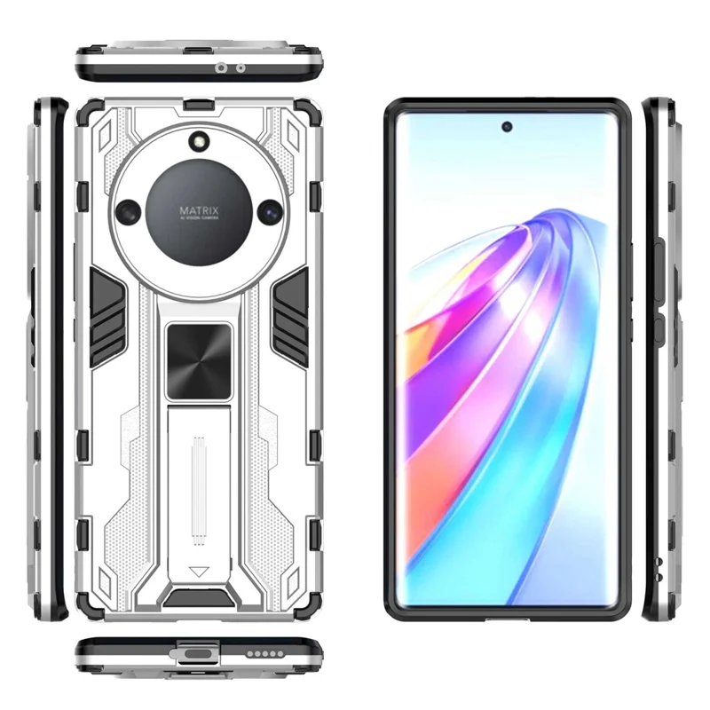 For Honor X40 5G Kickstand Protective Phone Case Drop-proof Hard PC Soft TPU Hybrid Cover - Silver