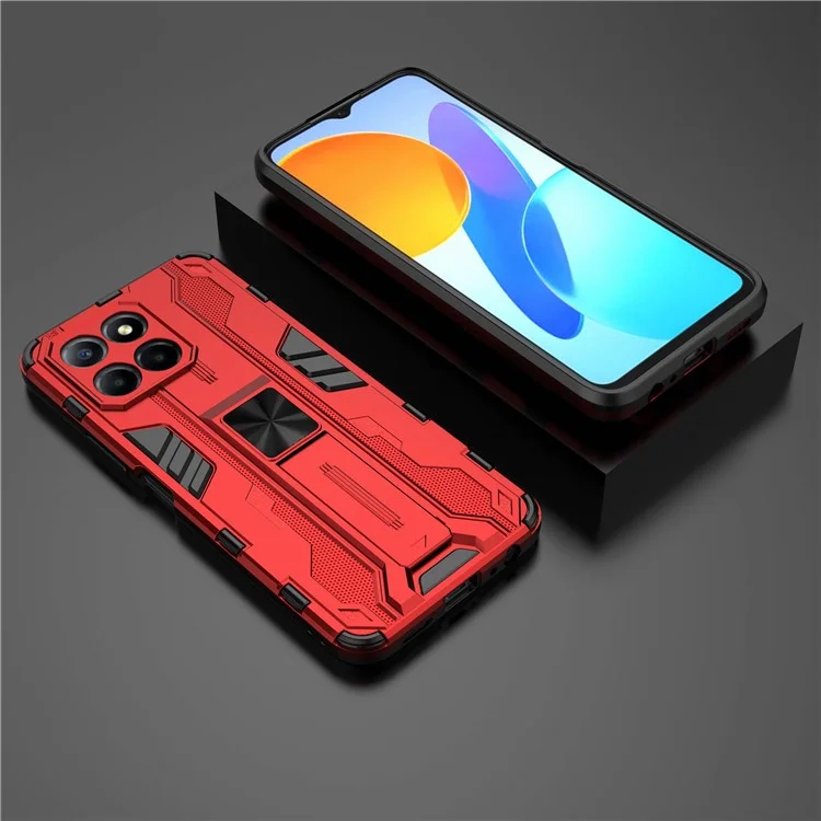 For Honor X8 5G Kickstand Phone Case Anti-drop Hard PC Soft TPU Schockabsorbierende Abdeckung - Rot