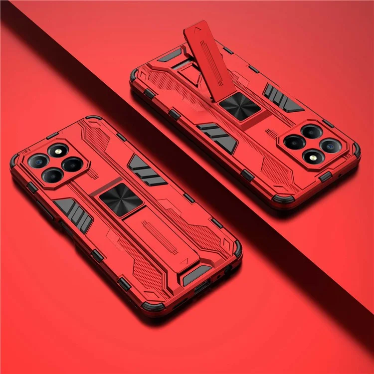 For Honor X8 5G Kickstand Phone Case Anti-drop Hard PC Soft TPU Schockabsorbierende Abdeckung - Rot