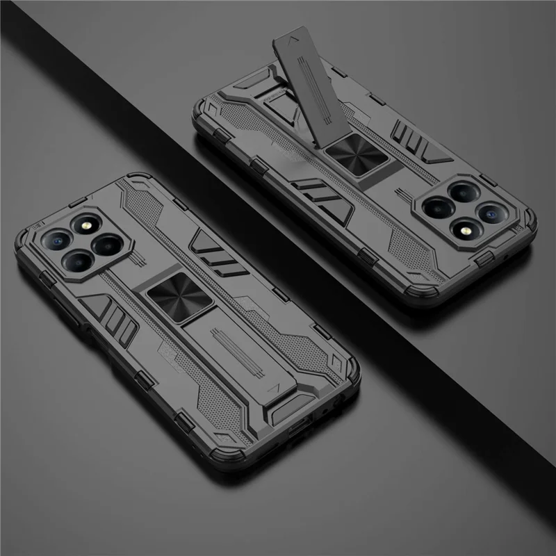 For Honor X8 5G Kickstand Phone Case Anti-drop Hard PC Soft TPU Shockproof Cover - Nero