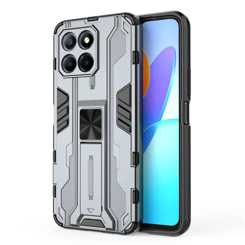 Para Honor X8 5G Kickstand Phone Case Anti-drop Hard PC Soft TPU Cubierta a Prueba de Choques - Gris