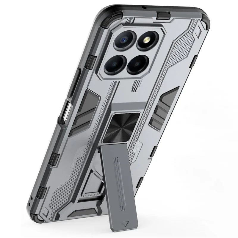 Para Honor X8 5G Kickstand Phone Case Anti-drop Hard PC Soft TPU Cubierta a Prueba de Choques - Gris