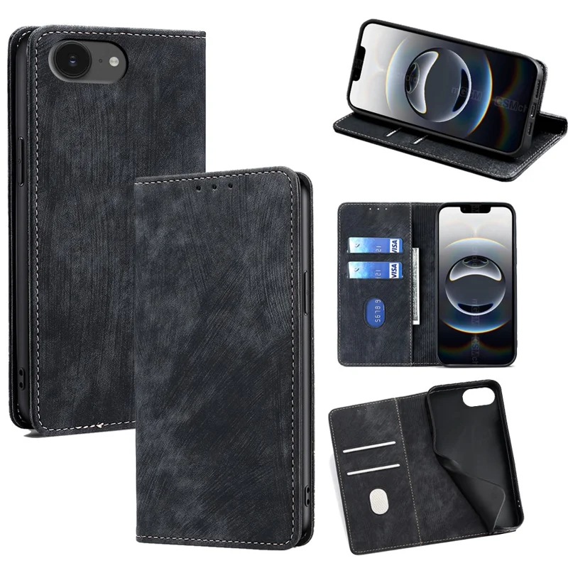 For iPhone 16e Case RFID Blocking Wallet Leather Phone Cover - Black