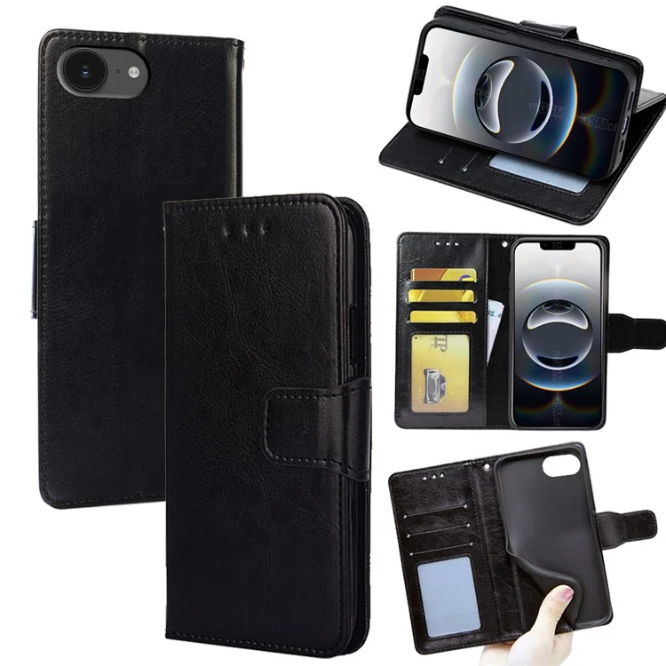 For iPhone 16e Case Wallet PU Leather + TPU Folding Stand Phone Cover - Black