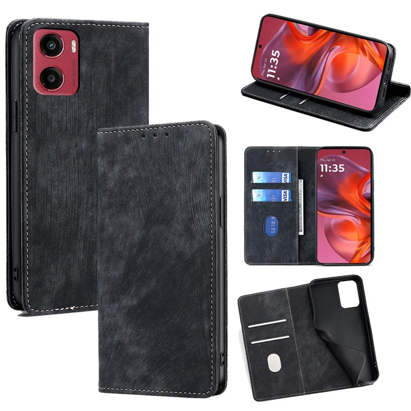 Voor Motorola Moto G05 4G hoesje met RFID-blokkering portemonnee lederen telefoonhoes - Zwart
