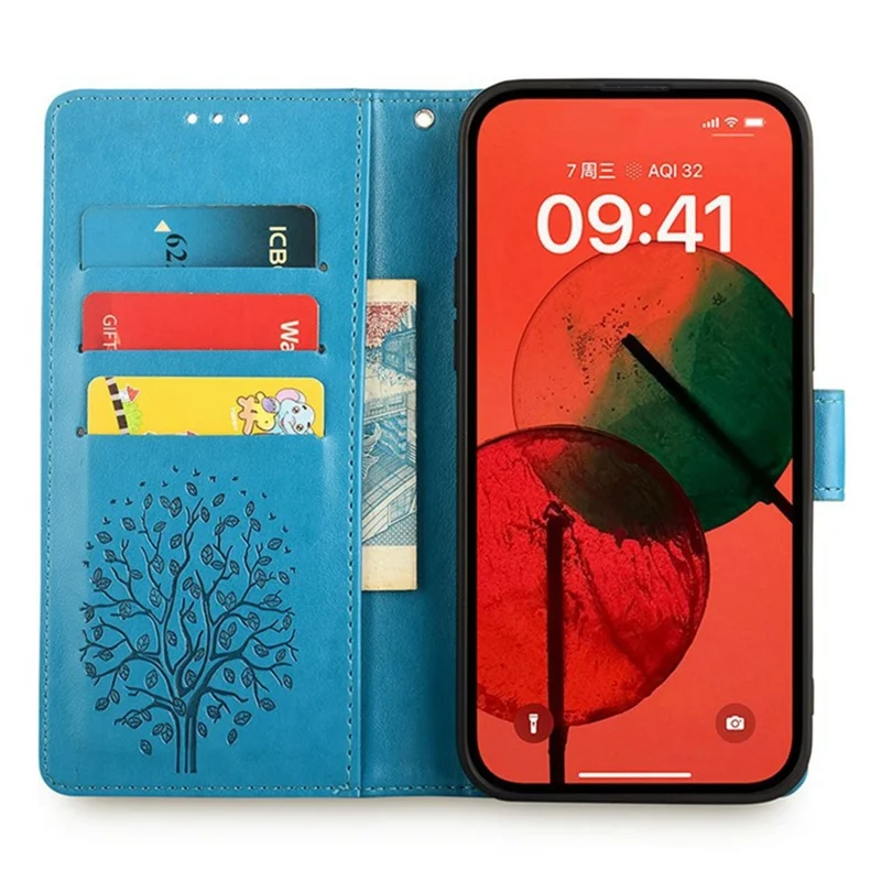 Voor Motorola Moto G05 4G hoesje PU lederen portemonnee telefoonhoes met geprinte boom en hert - Blauw