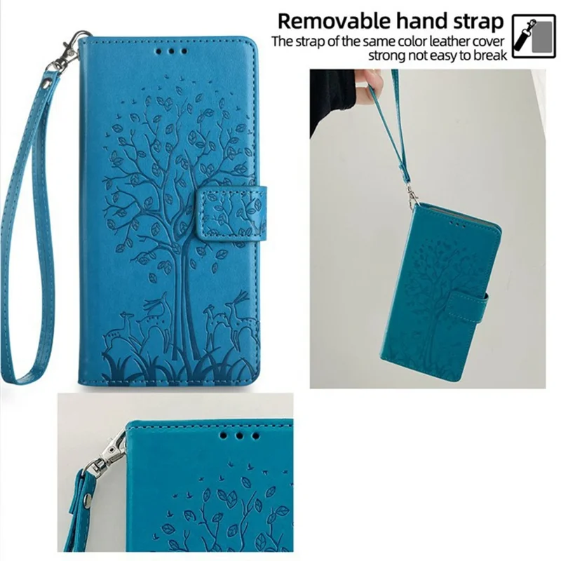 Voor Motorola Moto G05 4G hoesje PU lederen portemonnee telefoonhoes met geprinte boom en hert - Blauw