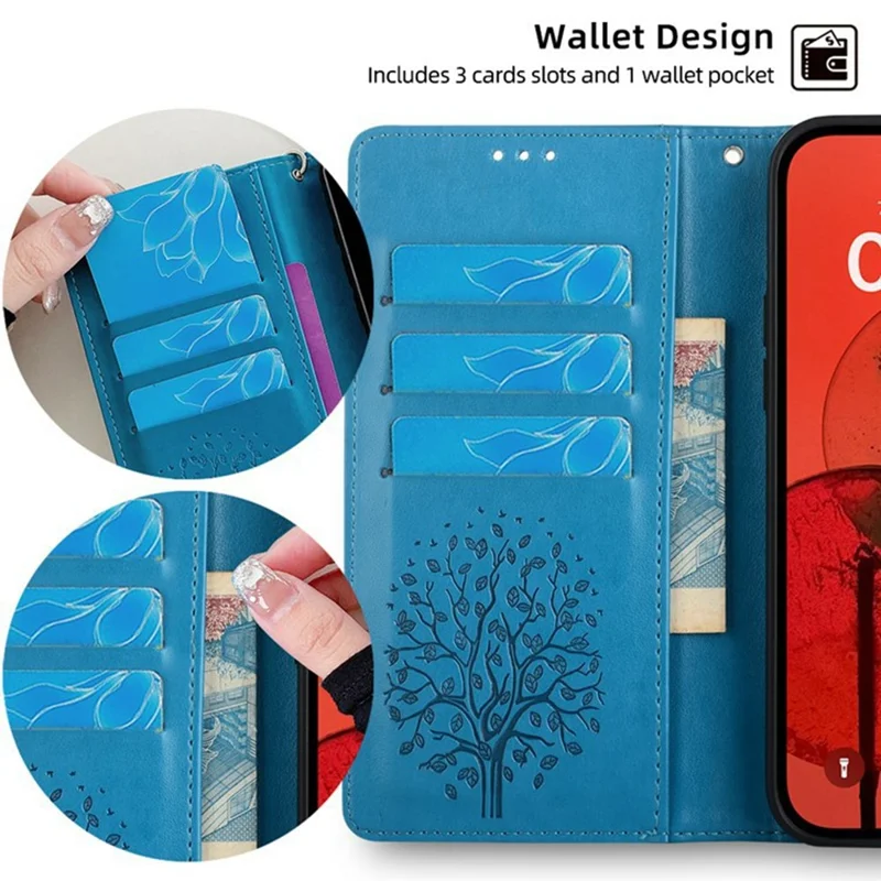 Voor Motorola Moto G05 4G hoesje PU lederen portemonnee telefoonhoes met geprinte boom en hert - Blauw