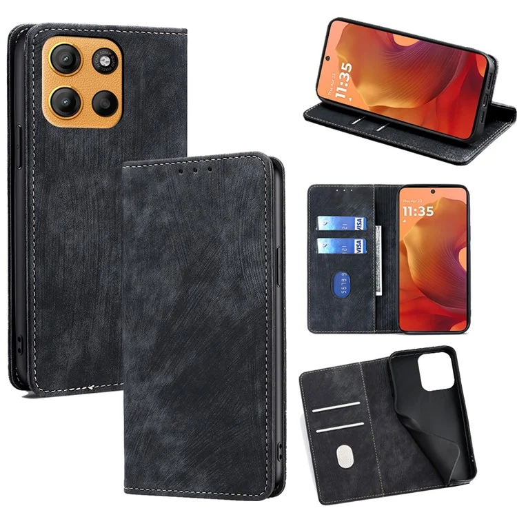 For Motorola Moto G15 4G  /  Moto G15 Power 4G Case RFID Blocking Wallet Leather Phone Cover - Black