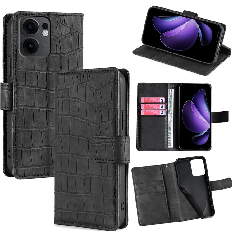 Per Oppo Reno13 F 5G / 4G Custodia in pelle Portafoglio Stand Texture coccodrillo Custodia per telefono cellulare - Nero