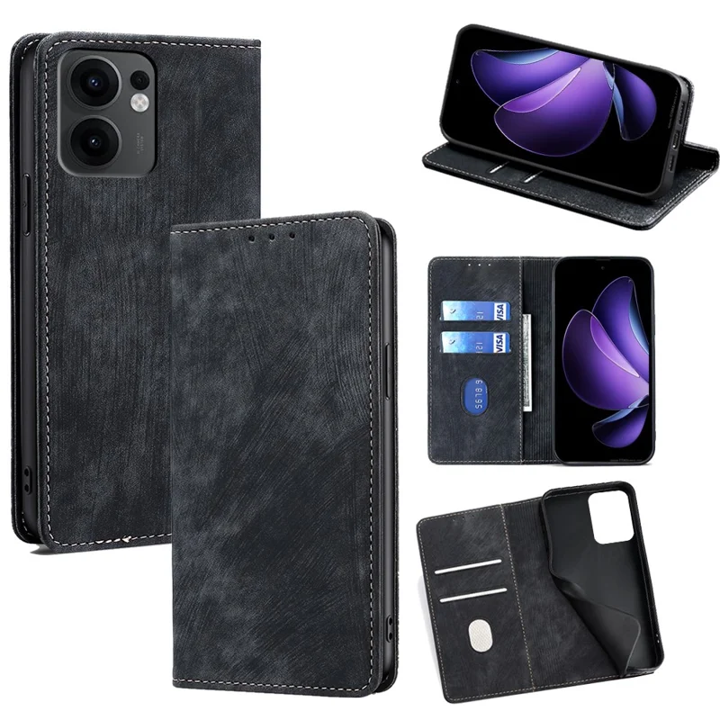 For Oppo Reno13 F 5G (Reno 13 FS 5G) / 4G Case RFID Blocking Wallet Leather Phone Cover - Black