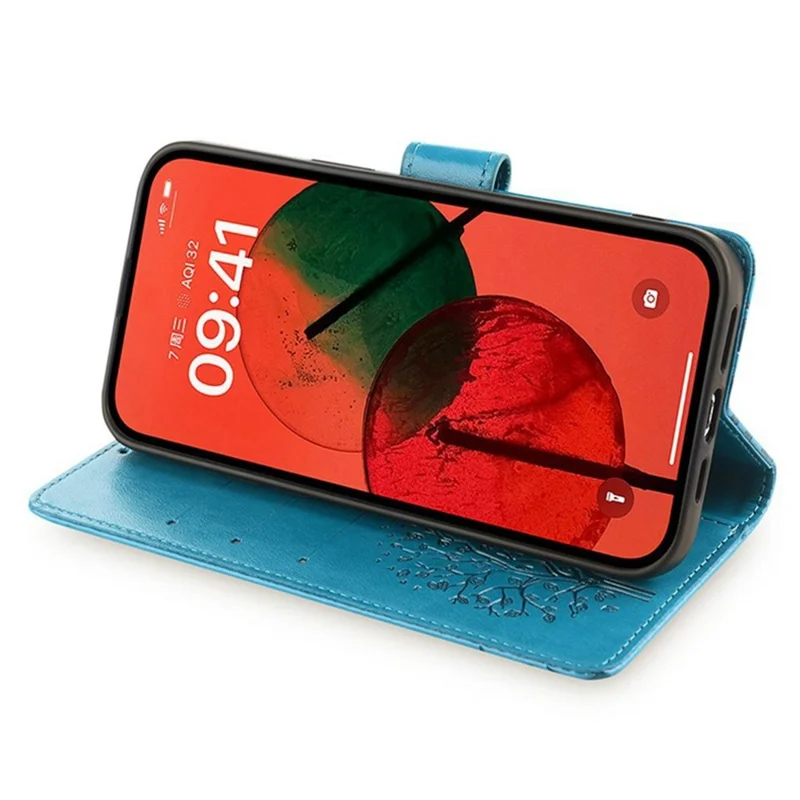 Voor Realme 14 Pro 5G hoesje PU lederen portemonnee telefoonhoes met geprinte boom en hert - Blauw