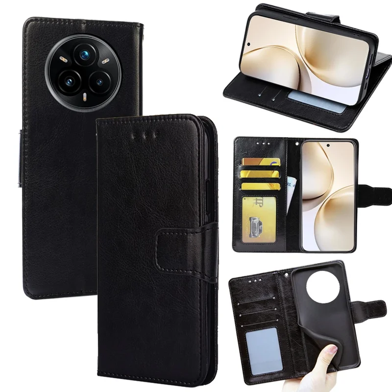 Voor Realme 14 Pro 5G hoesje portemonnee PU leer + TPU vouwstandaard telefoonhoes - Zwart
