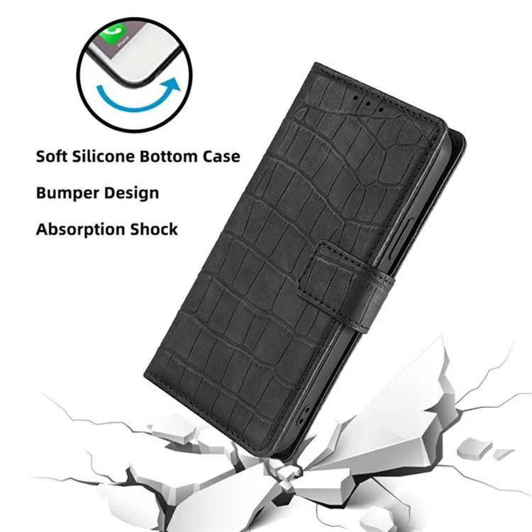 For TECNO Pova 6 Neo 5G  /  Spark 30 5G Leather Case Wallet Stand Crocodile Texture Mobile Phone Cover - Black
