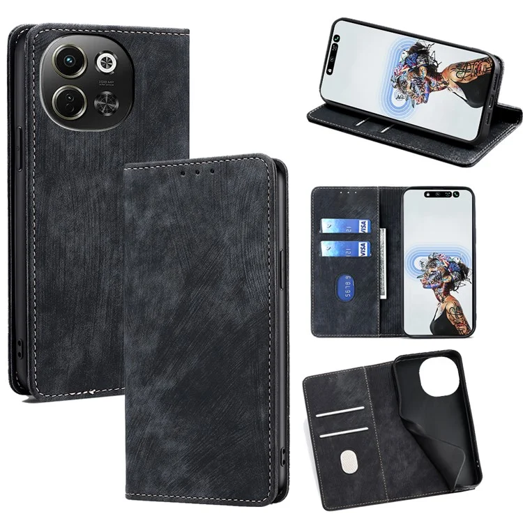 Cover a portafoglio con blocco RFID per TECNO Pova 6 Neo 5G / Spark 30 5G - Custodia in pelle per telefono - Nero