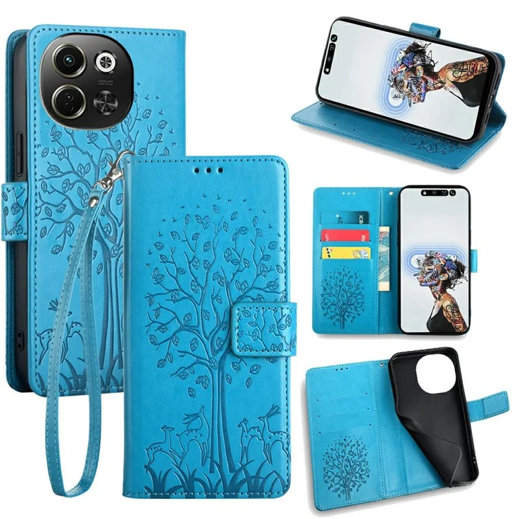 For TECNO Pova 6 Neo 5G / Spark 30 5G Case PU Leather Wallet Phone Cover Tree Deer Imprinted - Blue