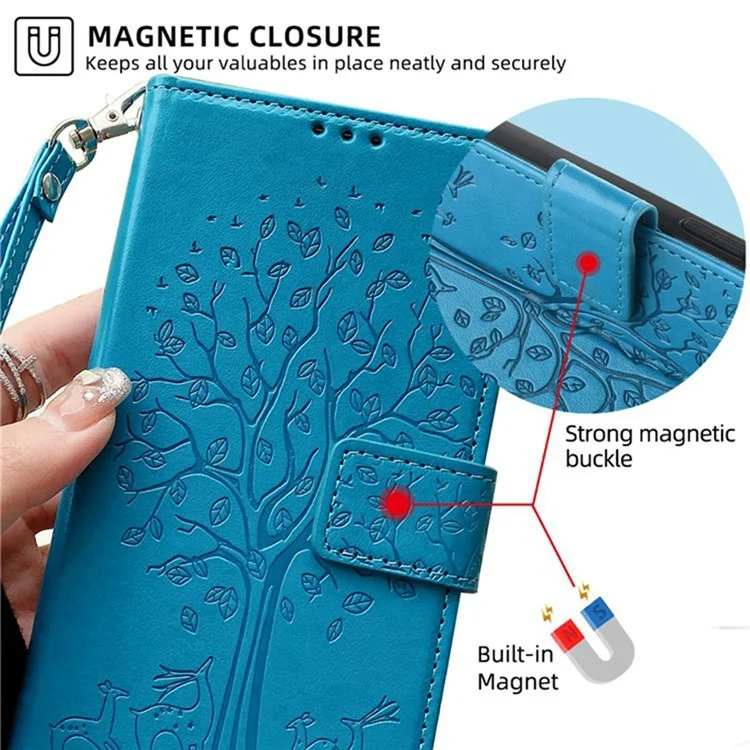 For TECNO Pova 6 Neo 5G / Spark 30 5G Case PU Leather Wallet Phone Cover Tree Deer Imprinted - Blue