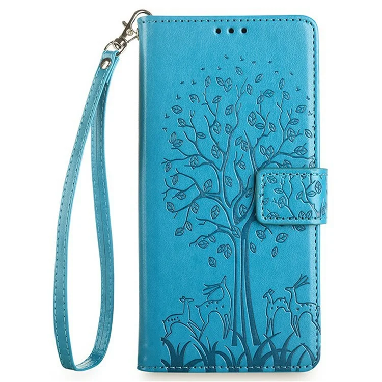 For TECNO Pova 6 Neo 5G / Spark 30 5G Case PU Leather Wallet Phone Cover Tree Deer Imprinted - Blue