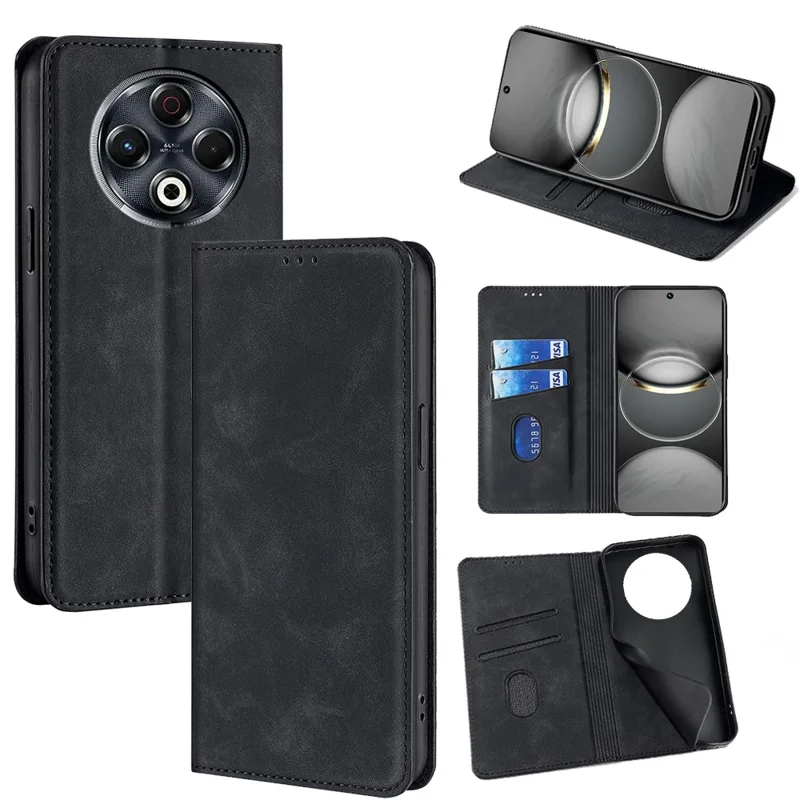 For TECNO Spark 30 4G Card Holder Case PU Leather Magnetic Closing Phone Cover - Black