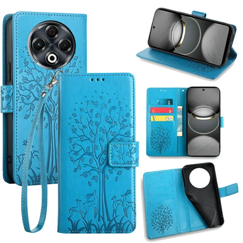 Für TECNO Spark 30 4G Hülle PU-Leder Brieftasche Handyhülle Baum Hirsch Motiv - Blau