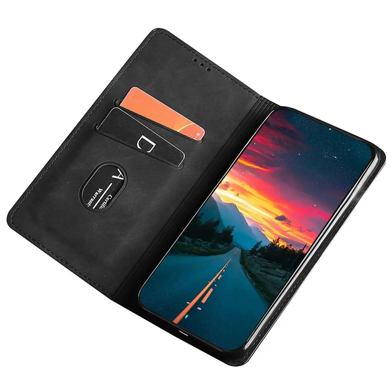For Xiaomi Redmi Note 14 4G (163.25mm) Card Holder Case PU Leather Magnetic Closing Phone Cover - Black