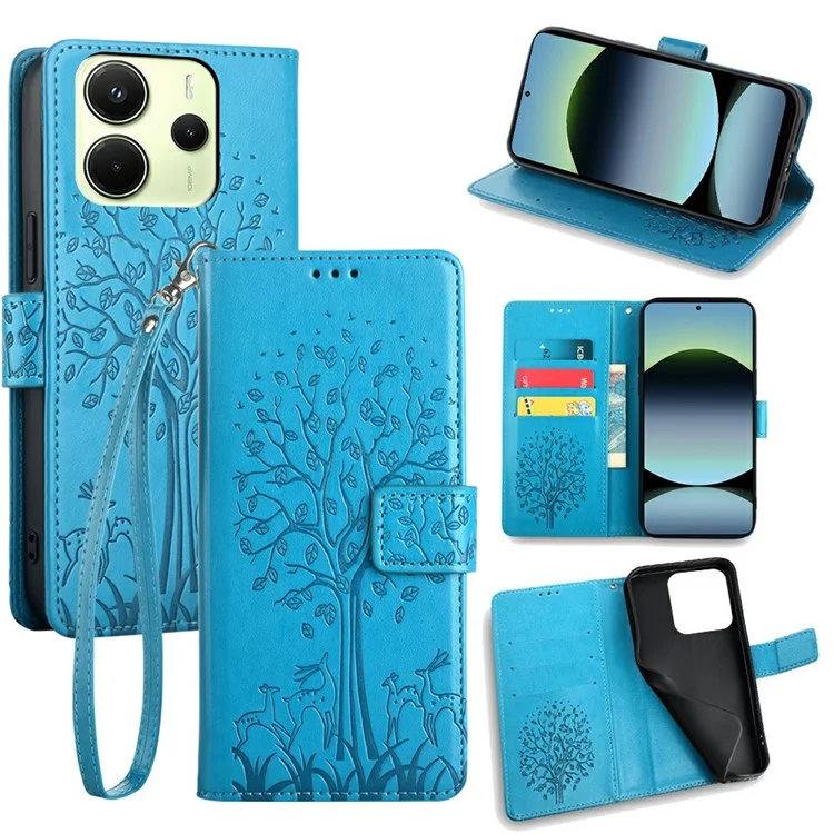 Per Xiaomi Redmi Note 14 4G (163,25x76,55x8,16 mm) Custodia in pelle PU Portafoglio Custodia per telefono Impronta di cervo - Blu