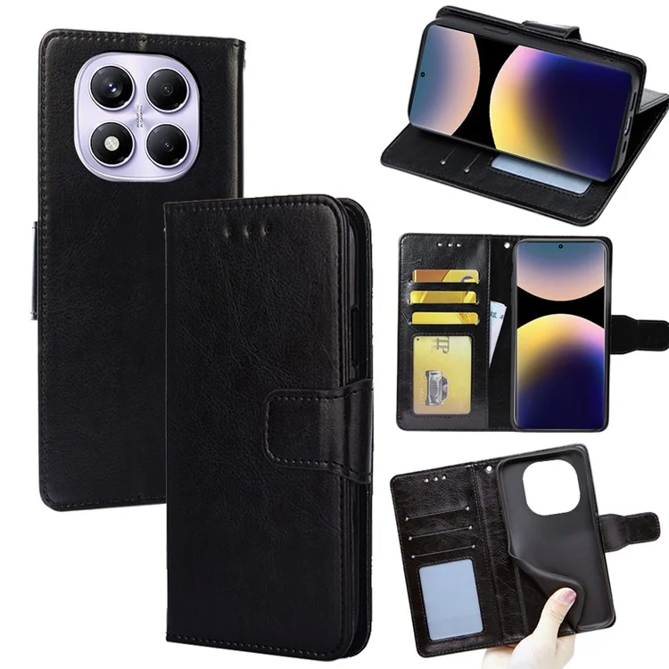 For Xiaomi Redmi Note 14 Pro 4G Case Wallet PU Leather + TPU Folding Stand Phone Cover - Black