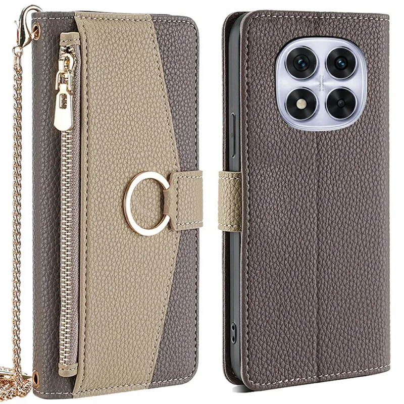 Wallet Case for Xiaomi Redmi Note 14 Pro 5G / 14 Pro+ 5G / Poco X7 5G Leather Phone Cover with Mirror / Chain Shoulder Strap - Grey
